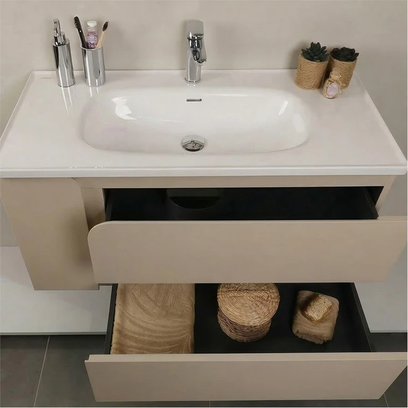 Kobos Future 100 cm Banyo Dolabı Seti Vanilla Grey - Resim 5