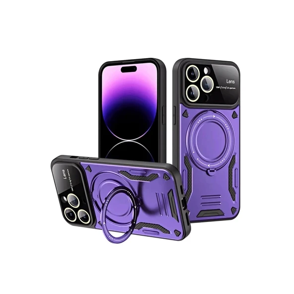 Apple İphone 16 Pro Max Kılıf Joy Lens Standlı Kapak - Mor ürün görseli 1