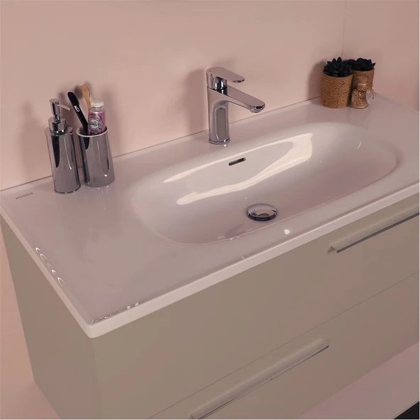 Kobos Serenity 100 cm Banyo Dolabı Seti Latte - Resim 4