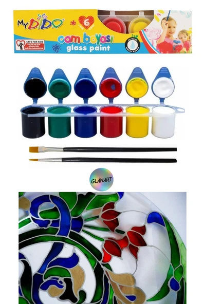 vakumda 6 renk cam boyası boya seti ipek fırçalı set (6x22 ml. ) ürün görseli 1