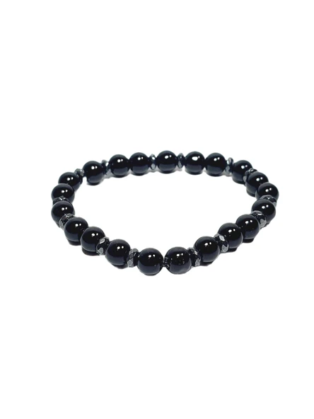 JTSS26BLK1843 ONYX HEMATİT DOĞALTAŞ SİYAH 8 MM GARANTİLİ ESNEK JANTİ BİLEKLİK ürün görseli 1