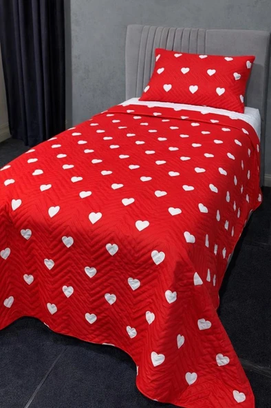 Ultrasonik Kapitoneli Leman Tek Kişilik Pike Takımı 160x235 cm Kırmızı ürün görseli 1