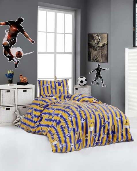 Ultrasonik Kapitoneli Star Tek Kişilik Pike Takımı 160x235 cm Sarı Lacivert ürün görseli 1