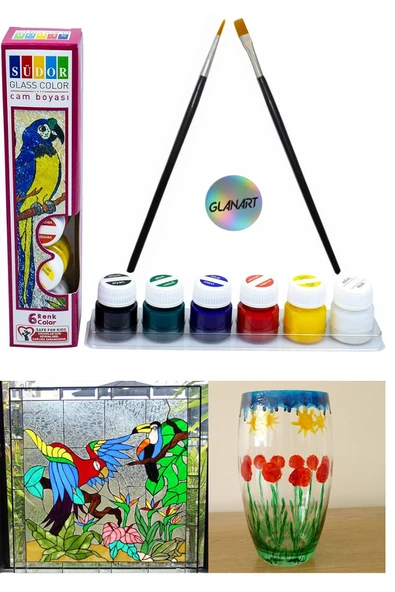 6 renk cam boyası boya seti ipek fırçalı set (6x20ml) ürün görseli 1