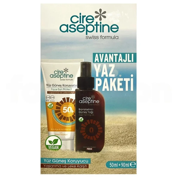 Cire Aseptine Avantajlı Yaz Paketi - Kuru ve Normal Ciltler Yüz Güneş Koruyucu 50 ml + Bronzlaştırıcı 90 ml ürün görseli 1