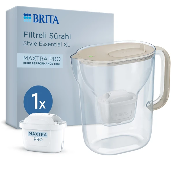 BRITA Style Essential XL 1 x MAXTRA PRO Pure Performance Filtreli Su Arıtma Sürahisi – Kum Beji (3,6L) ürün görseli 1