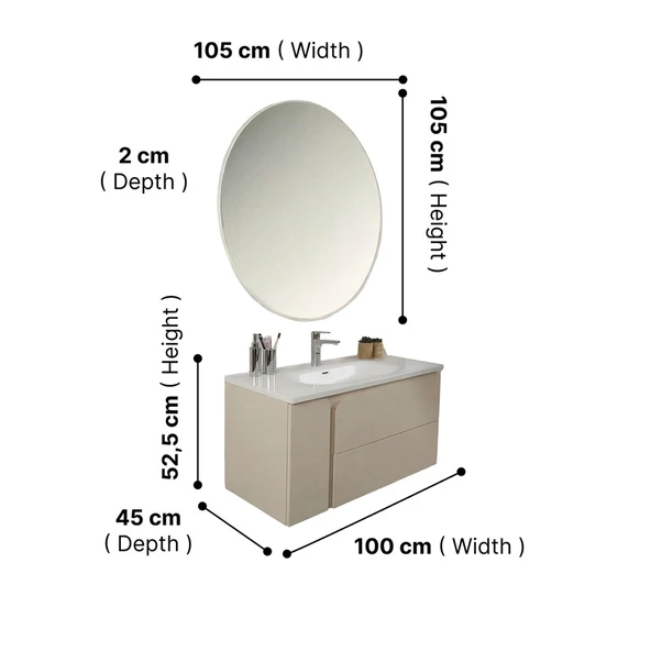 Kobos Future 100 cm Banyo Dolabı Seti Vanilla Grey - Resim 6