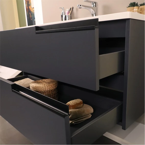 Kobos Eylül 100 cm Banyo Dolabı Seti Argento - Resim 7