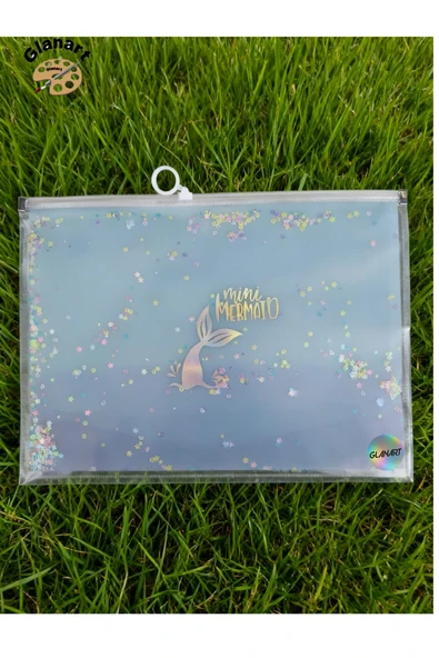 sunum proje dosyası klips fermuarlı a4 boy ödev dosyası simli pullu açık mavi(32,5x24,5 cm) 1 adet ürün görseli 1