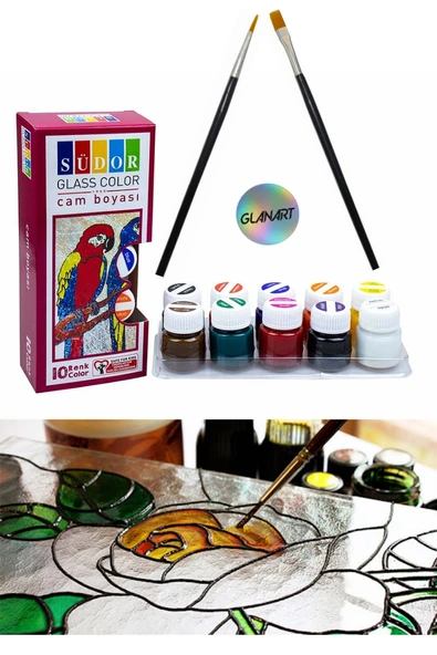 10 renk cam boyası boya seti ipek fırçalı set (10x20ml) ürün görseli 1