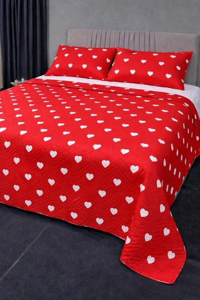 Ultrasonik Kapitoneli Leman Çift Kişilik Pike Takımı 195x235 cm Kırmızı ürün görseli 1