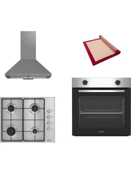 Altus New Inox 3 Lü Ankastre Set (Ala 310 I - Ala 181 Gıd - Ala 522 I) - Silikon Yanmaz Yapışmaz Pişirme Matı ile Birlikte ürün görseli 1
