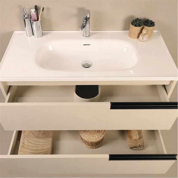 Kobos Eylül 100 cm Banyo Dolabı Seti Vanilla Grey - Resim 6
