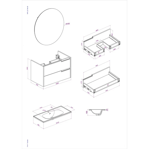 Kobos Eylül 100 cm Banyo Dolabı Seti Argento - Resim 9