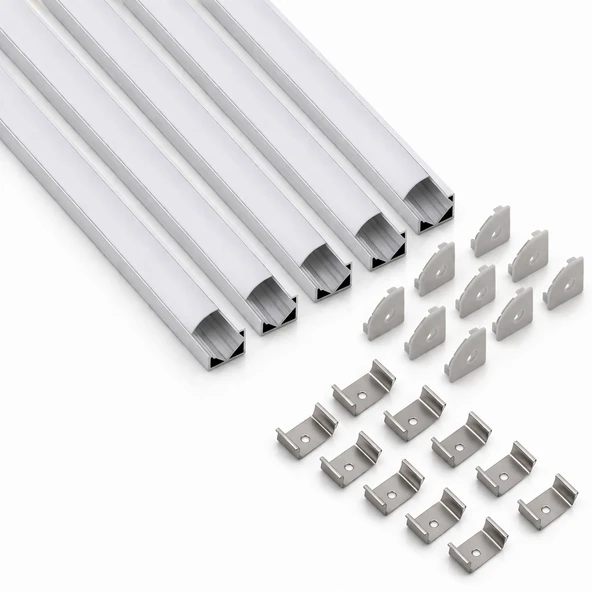 5’li Set Köşe LED Profil Kanal 18x18mm 1 Metre Alüminyum Sıva Üstü LED Şerit Kanalı Opak Kapaklı Tutuculu 8987 ürün görseli 1