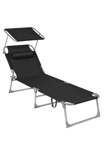SONGMICS GCB192B01 şezlong, baş destekli 53 x 193 x 29,5 cm, taşıma kapasitesi 150 kg, bahçe, siyah ürün görseli 1