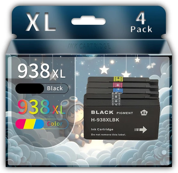 HP 938XL-4S6Y2PE+4S6X9PE+4S6Y0PE+4S6Y1PE Muadil Siyah+Mavi+Kırmızı-Sarı Kartuşu ürün görseli 1