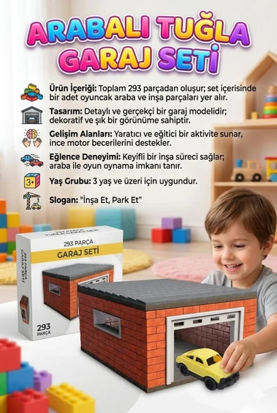 293 Parçalı Oyuncak Arabalı Minyatür Tuğlalı Garaj Tasarımlı Eğitici Yapı Oyuncak Seti ürün görseli 1