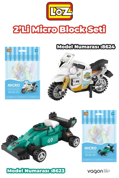 Vagonlife Loz Micro Block 2'li Yarış Seti 2 Farklı Model Dekoratif Oyuncak Yapım Seti Yapı Blok Seti ürün görseli 1