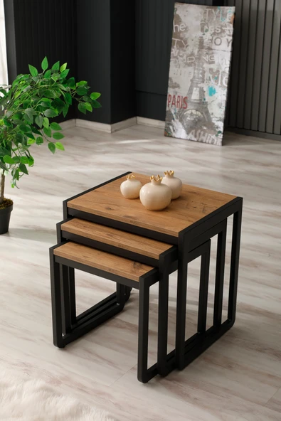 Arpelia Üçlü Zigon Sehpa 50x40x52/45x40x46/40x40x40 ürün görseli 1