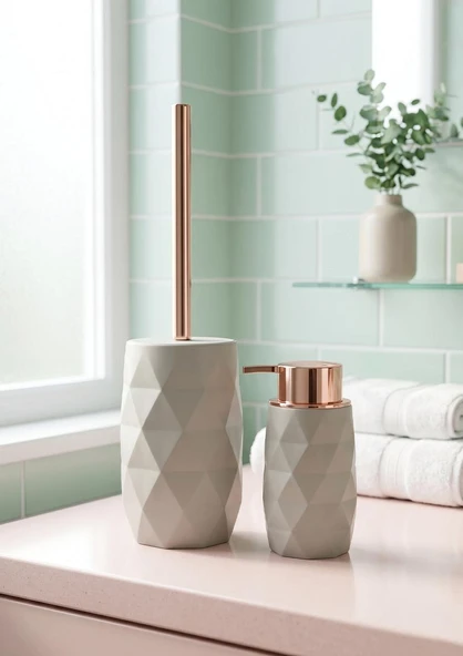Akrilik Rose Banyo Seti - 4 Parça, Krem - Resim 2