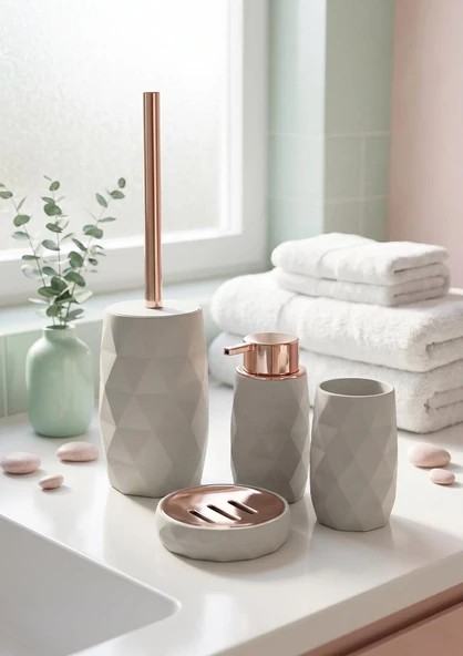 Akrilik Rose Banyo Seti - 4 Parça, Krem ürün görseli 1