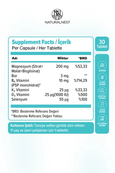 Naturalnest Magnezyum 200 Mg 30 Tablet - Resim 2