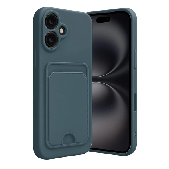 Apple İphone 16 Kılıf Kelvin Kartvizitli Silikon - Koyu Yeşil ürün görseli 1