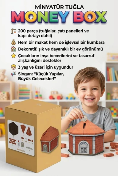 Tuğladan Kumbaram! 200 Parçalı Minyatür Tuğlalı Kumbara Tasarımlı Eğitici Yapı Oyuncak Seti ürün görseli 1