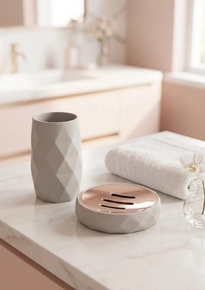 Akrilik Rose Banyo Seti - 4 Parça, Krem - Resim 3