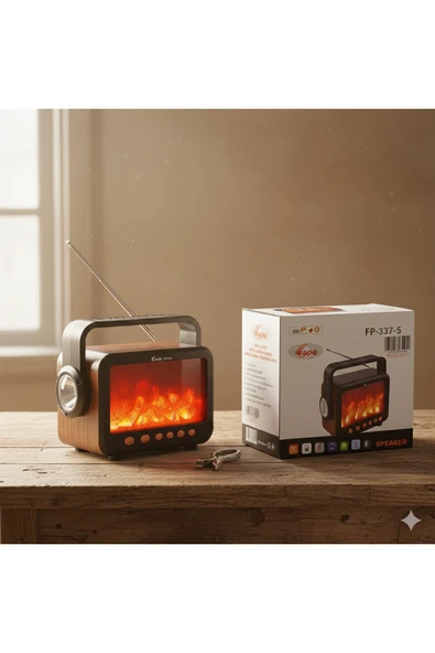 Dimute Shop FP-337-S Retro Alev Işıklı Kablosuz Hoparlör BT TF USB AUX Destekli FM Radyo ürün görseli 1
