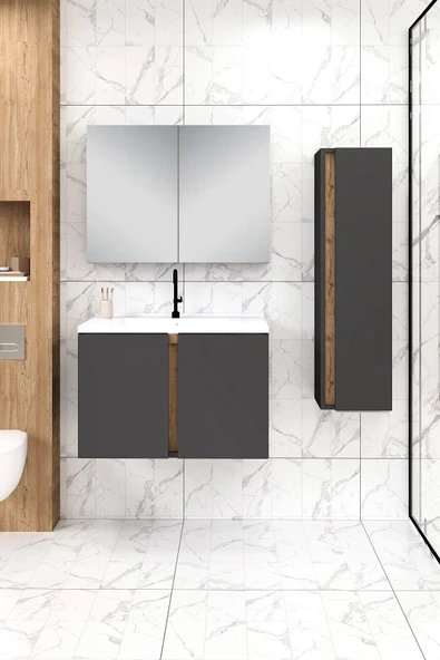%100 MDF - 80 cm Lavina Banyo Dolabı + 30 cm Lavina Boy Dolabı ürün görseli 1