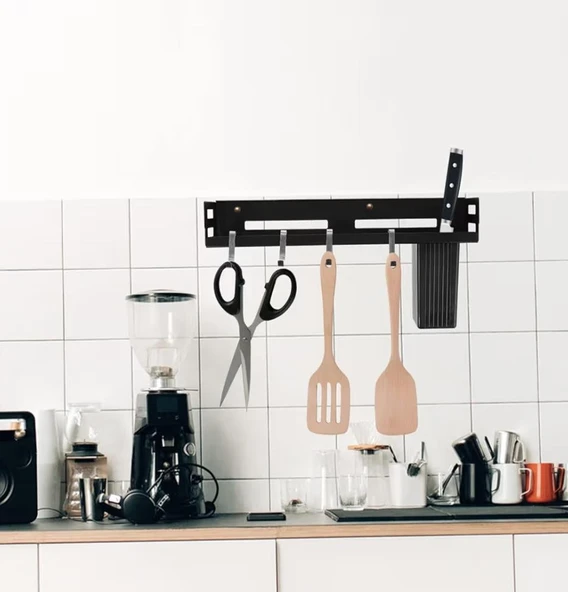Duvara monte bıçak tutucu, 4 kancalı asma bıçak standı, ekstra güçlü paslanmaz çelik  30 CM ürün görseli 1