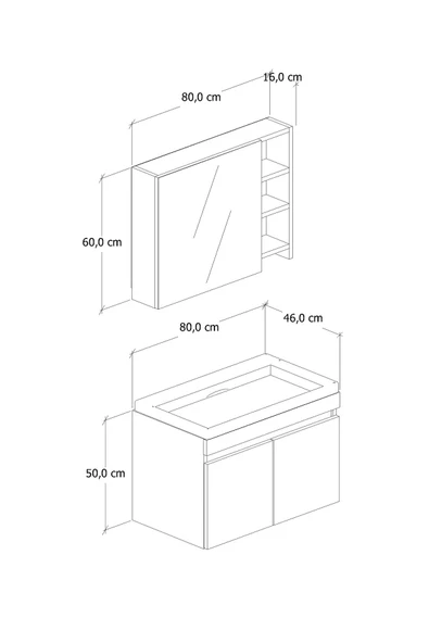 %100 MDF - 80 cm Saura Banyo Dolabı - Resim 5
