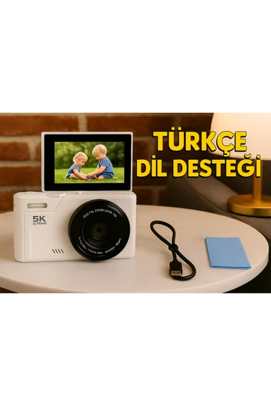 Dimute Shop 5K UHD 75 MP Dijital Kamera  18X Zoom  Retro Tasarım  Seyahat  Vlog Fotoğrafçılığı (Beyaz) ürün görseli 1