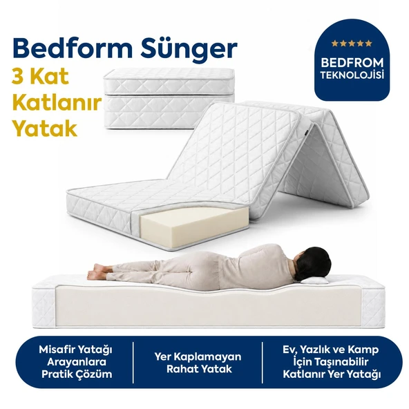 Homedius Bedform Sünger 3 Kat Katlanır Yatak 90x190x12  Beyaz 90x190 ürün görseli 1