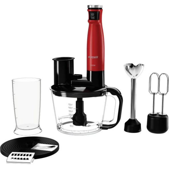 El Tipi Blender Turbo Fonksiyonu ile 1500 W Güç 1 lt Kapasite Kırmızı ürün görseli 1