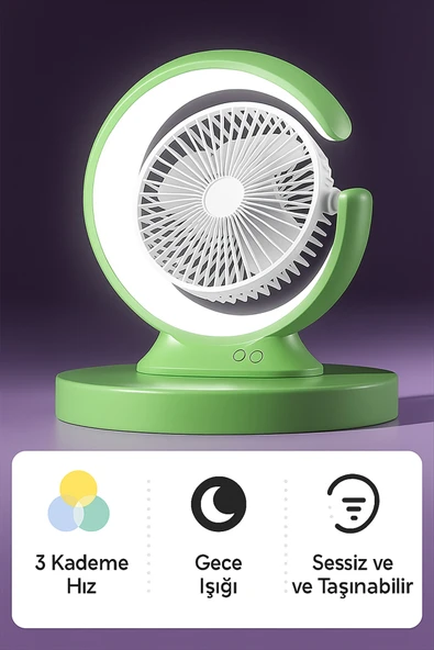 MSYELEKTRONİK Şarjlı Masa Lambalı Mini Fan 2400 mAh3 Kademeli Hız Gece Işığı Sessiz ve Taşınabilir ürün görseli 1