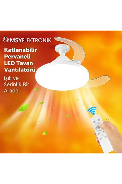 MSYELEKTRONİK Katlanabilir LED Tavan VantilatörüSessiz Akıllı ve Kumandalı Aydınlatma 22.5 ürün görseli 1