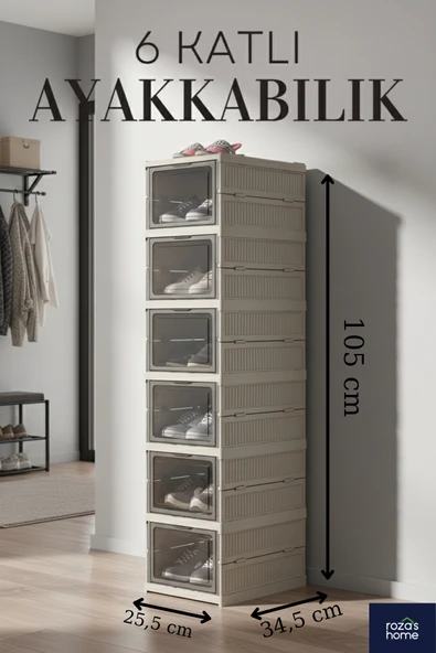 Dükkanönü 6 Katlı Modüler Ayakkabılık Lüks Ayakkabı Kutusu Seti Dolabı Katlanır Istiflenebilir Kahverengi ürün görseli 1