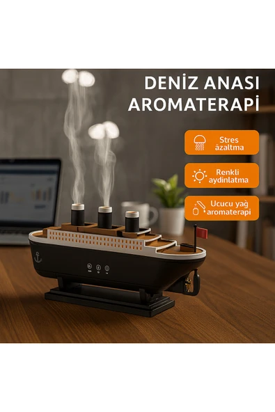 Dimute Shop  LED Işıklı Gemi Tasarımlı Buhar MakinesiOrtam Nemlendirici  Aromaterapi ürün görseli 1