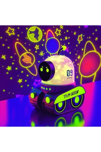 MSYELEKTRONİK Müzikli LED Robot Gece Lambası   Bluetooth HoparlörDeğiştirilebilir Slayt Gece Projektörü ürün görseli 1