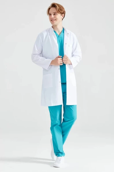 VAYVAYLI Hakim Yaka Orta Boy Beyaz Erkek Doktor Öğretmen Laboratuvar Önlüğü ürün görseli 1