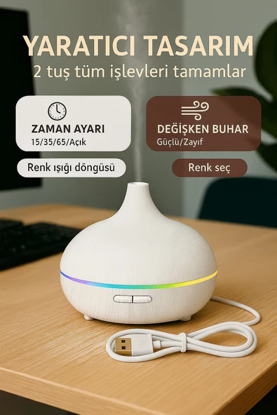 Dimute Shop  550 ML Işıklı Ultrasonik Hava NemlendiriciSessiz Çalışma  Aroma Difüzör ürün görseli 1