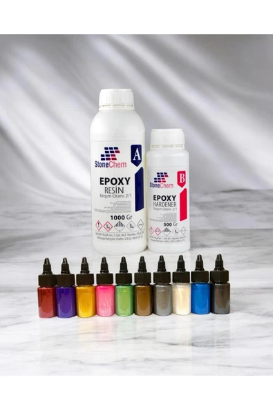 stonechem Ultra Şeffaf Parlak Epoksi Reçine 1500 gr 10 Renk Sıvı Sedefli Pigment Seti ürün görseli 1