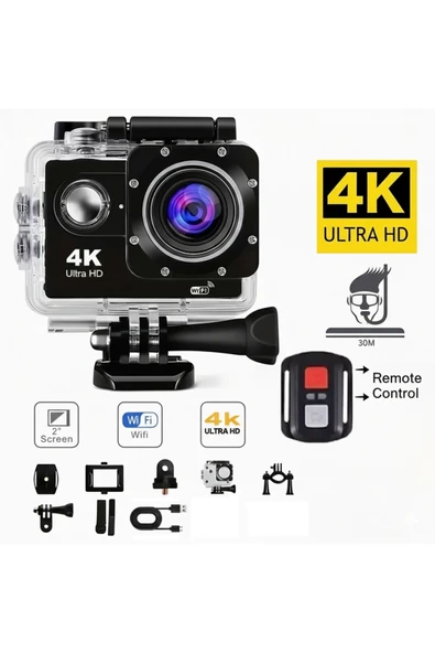 Dimute Shop 4K WiFi Aksiyon Kamerası 170 Geniş Açı Spor Kamera  Kask Montaj Aksesuar Seti KUMANDALI ürün görseli 1