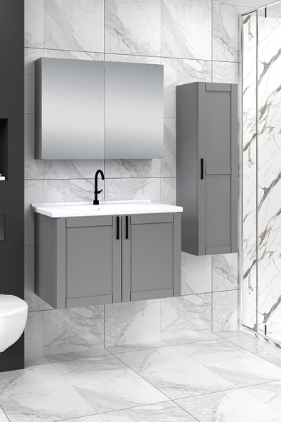 %100 MDF - 80 cm Riva Banyo Dolabı + 30 cm Riva Boy Dolabı ürün görseli 1