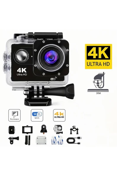 Dimute Shop 4K WiFi Aksiyon Kamerası 170 Geniş Açı Spor Kamera Ön Kayıt  Kask Montaj Aksesuar Seti ürün görseli 1