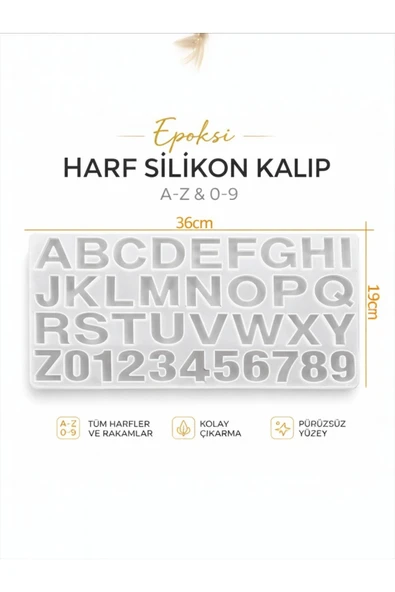 stonechem Epoksi Harf Kalıbı A-Z 0-9 Silikon Kalıp 36 cm – Reçine, Takı ve Anahtarlık Yapımı için ürün görseli 1