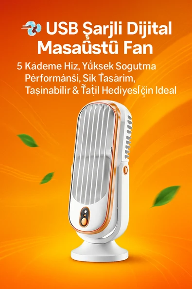 MSYELEKTRONİK Taşınabilir FanUSB Şarjlı Dijital Kontrollü Yüksek Performanslı Soğutma Kapalı ve Açık Alanlar ürün görseli 1